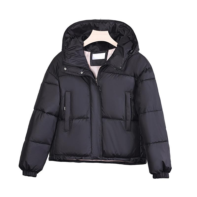 Women's Korean Style Hooded Petite Down Jacket - Short, Solid Color, Cold-Proof Coat for New Year