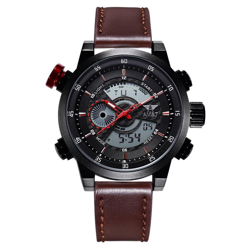 NEW AMST Luxury Brand Men's Quartz LED Watches Men Fashion Casual Sports Clock Genuine Leather Military Wrist Watch