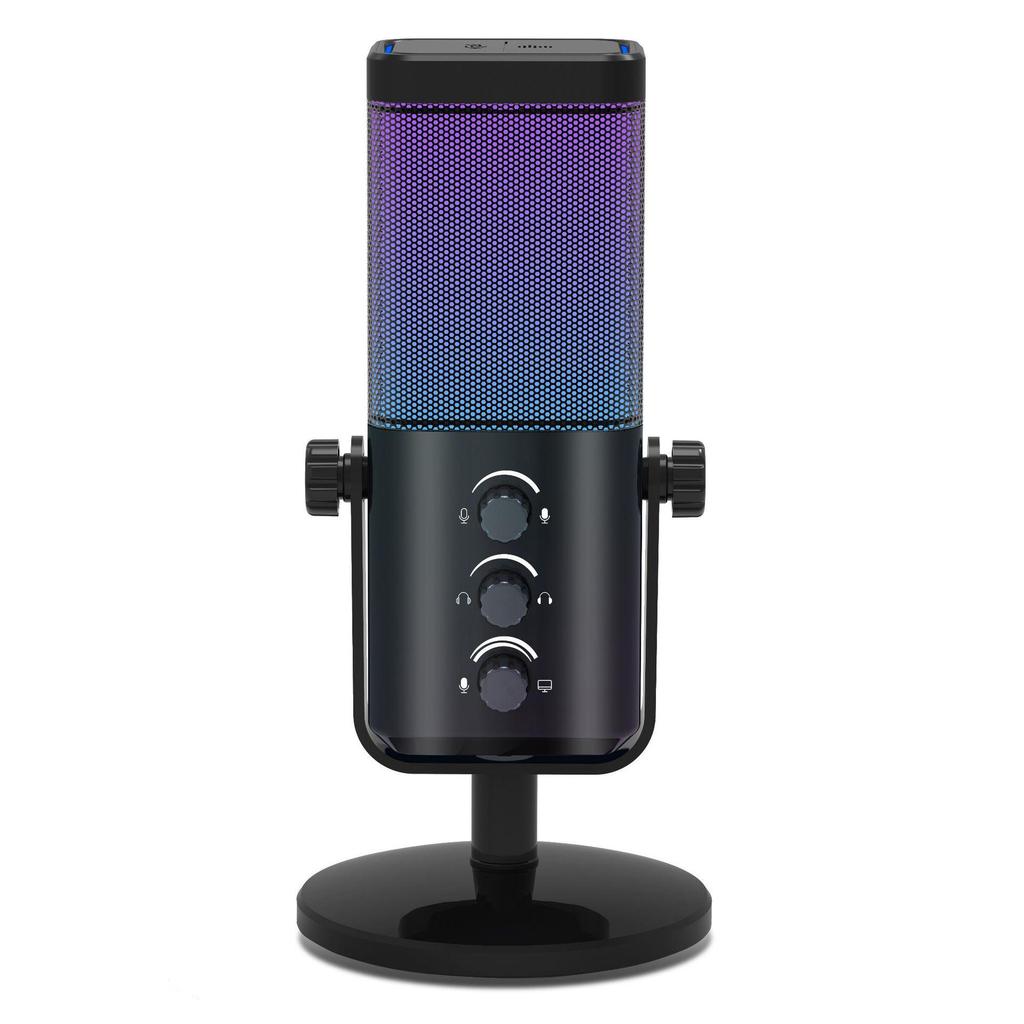 USB Spiele Mikrofon mit Spiel-Chat-Balance, RGB Kondensatormikrofon mit Hall/Rauschunterdrückung/Monitoring-Mikrofon, für Streaming