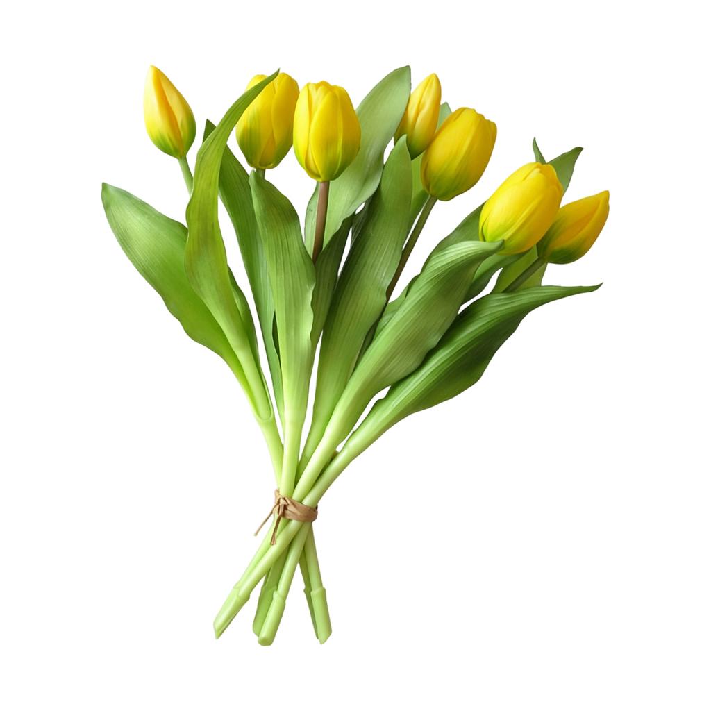 Artificial Soft Rubber Bouquet, 7-Head Short-Stem Fake Tulips, Home Living Room Decor Faux Flowers