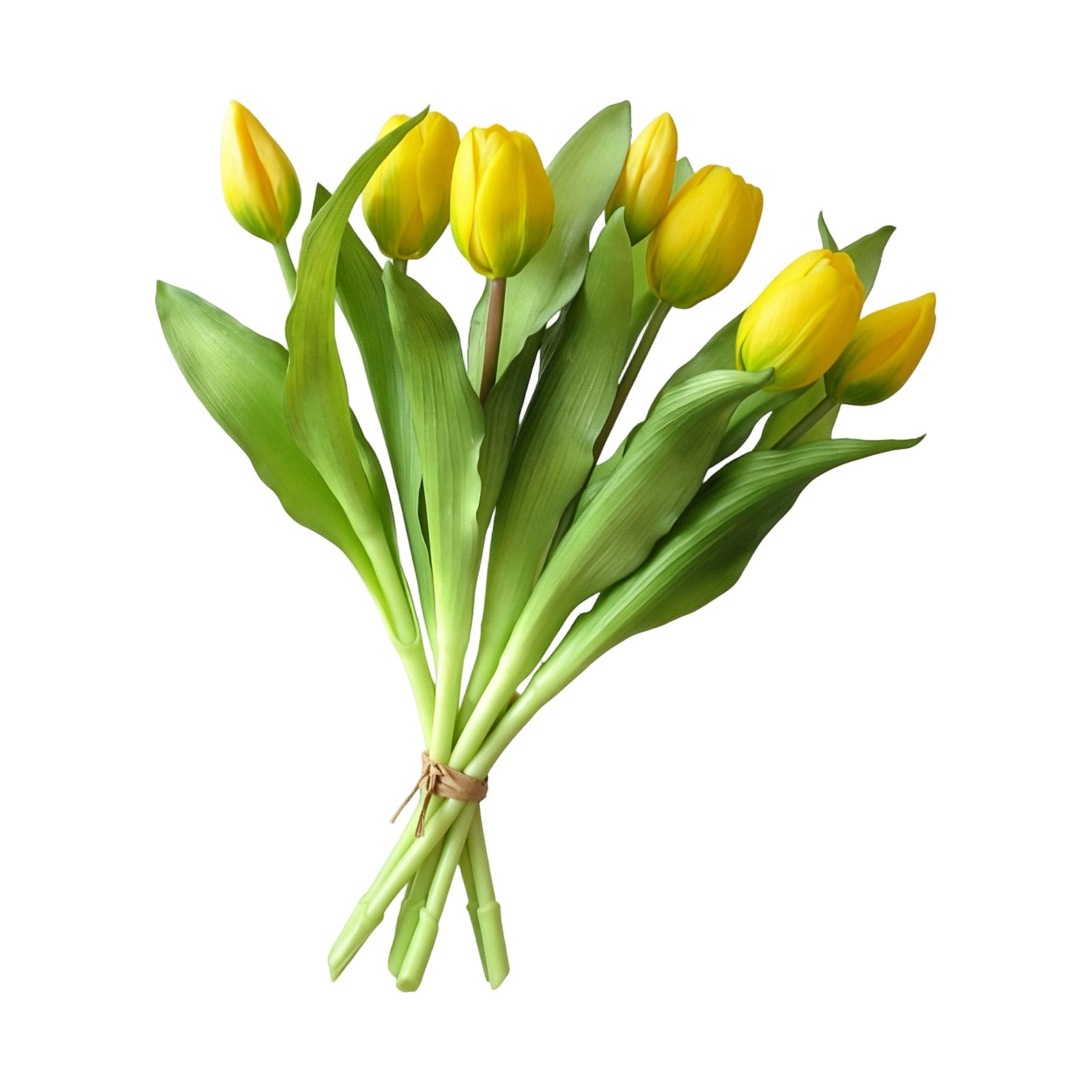 

Artificial Soft Rubber Bouquet, 7-Head Short-Stem Fake Tulips, Home Living Room Decor Faux Flowers One Size