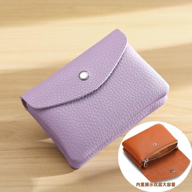 

Leather Short Coin Wallets Card Holder Clutch Bag Card Case Vintage Cowhide Small Money Purse for Men Women Earphone Coin Pouch светло-фиолетовый