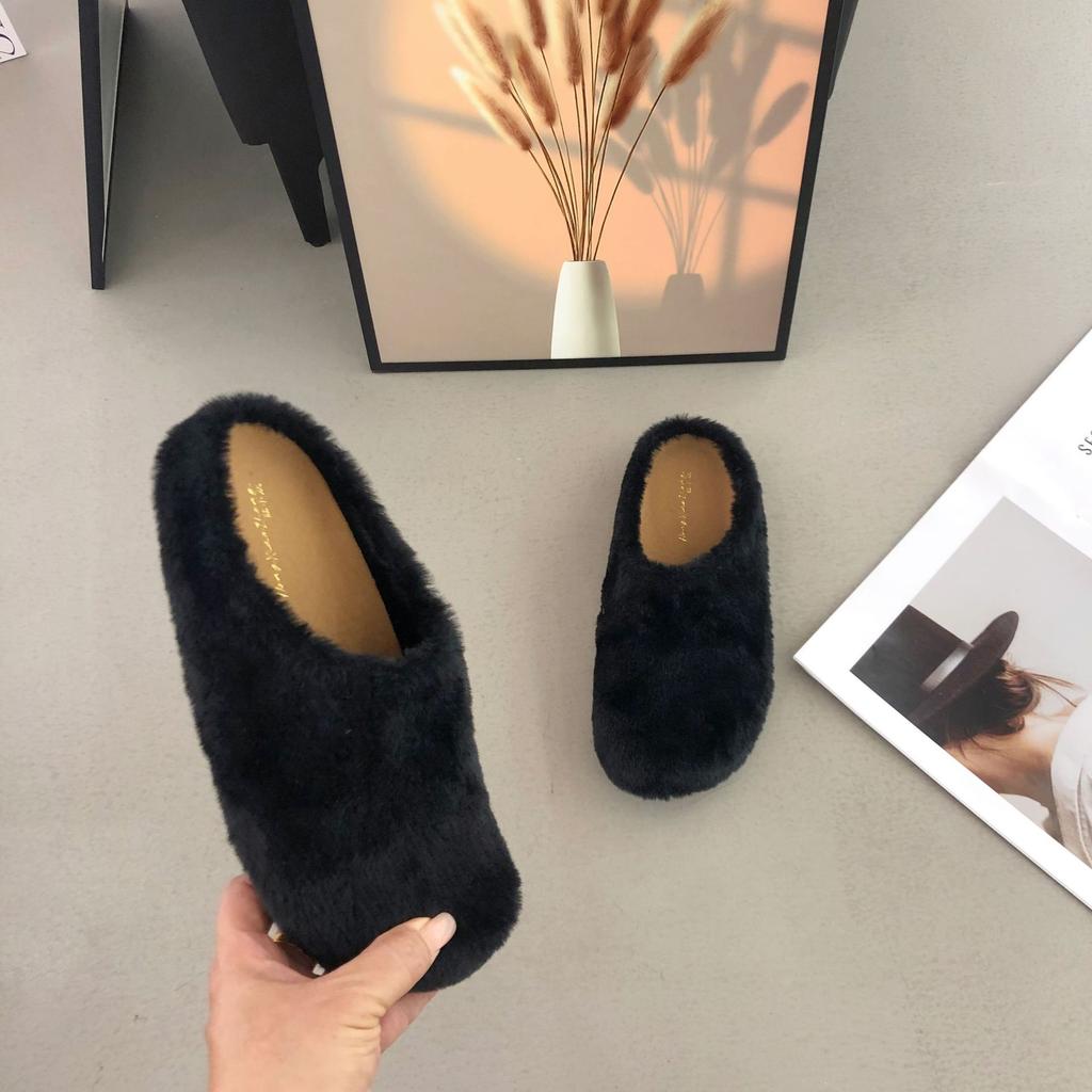2025 Autumn and Winter New Round-headed Mink Hairy Thick-soled Outer Wear Lazy Outer Wear Bag Head Women's Shoes