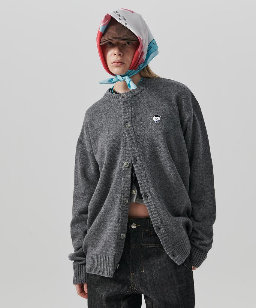 Beyond Closet Ilp Signature Wappen Soft Touch Round Cardigan Gray