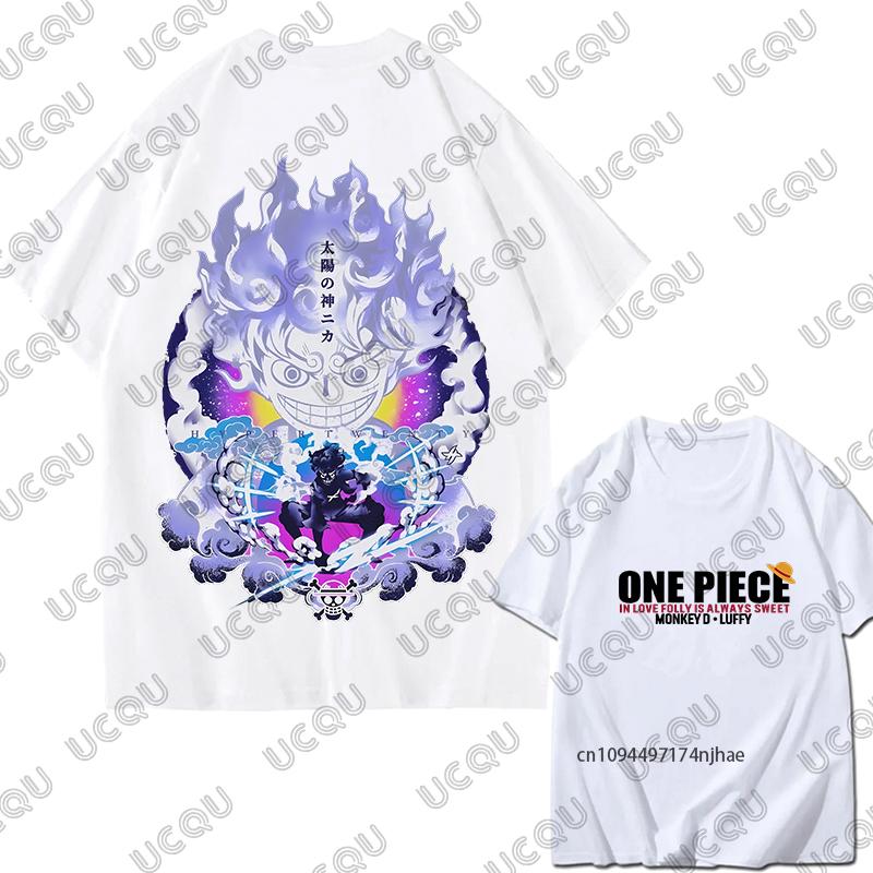Japanes One Piece Luffy Gear 5 Print Cotton Unisexs T Shirt Summer Short Sleeve Cosplay Clothes Casual Tees Oversized Unisex Tops