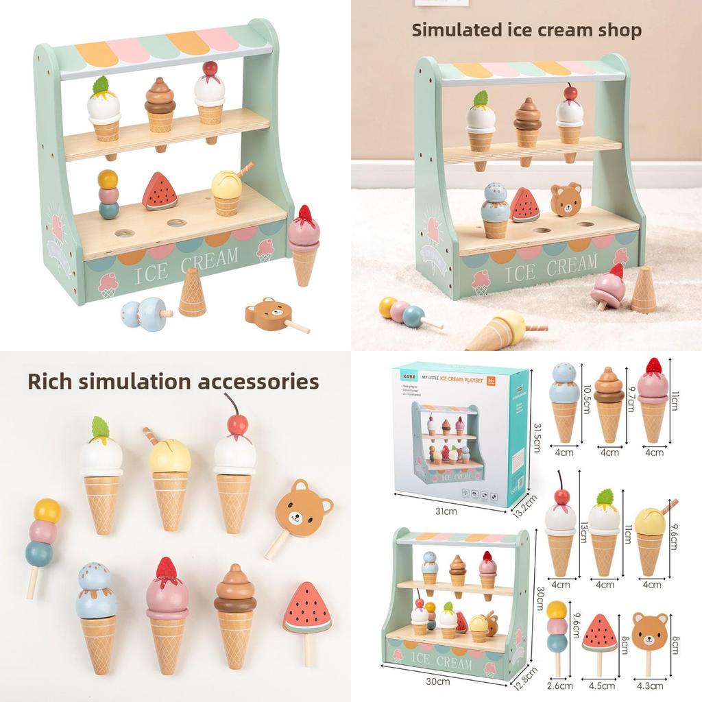 Simulated Ice Cream Shop Toy For Children With Wooden Food Accessories And Role Play Scenario