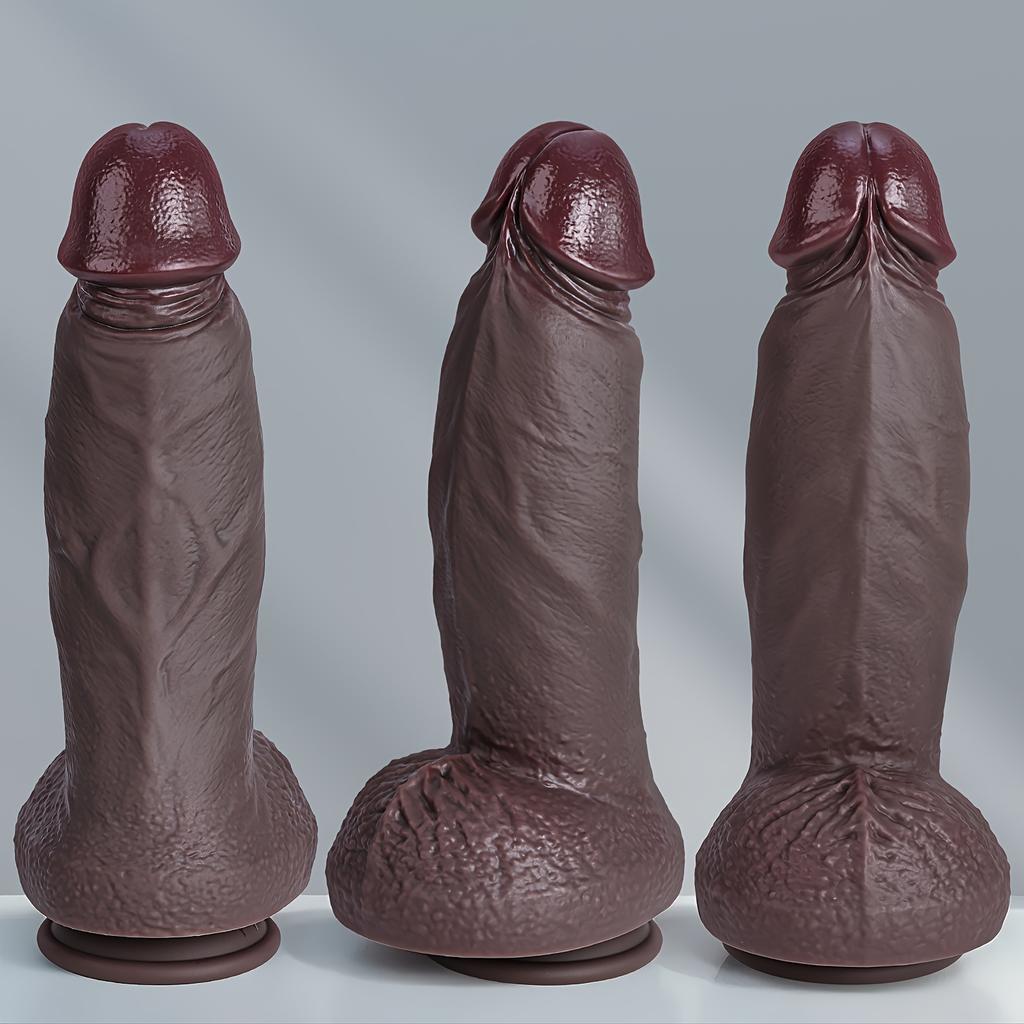 Realistic Black Thick Liquid Silicone Dildo, Soft Skin-Like Texture with Strong Suction Cup, Hands-Free Design, Strap-On Compatible Adult Toy
