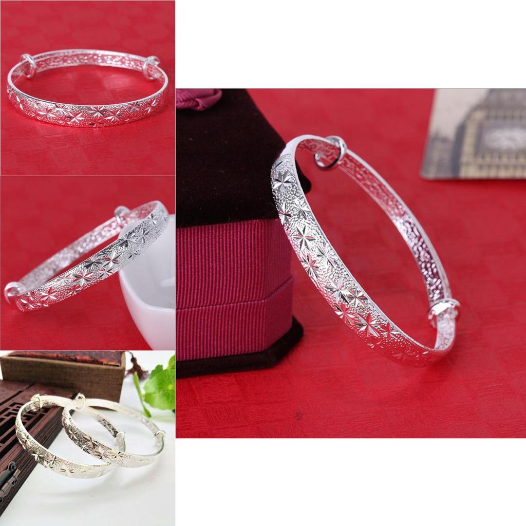 Elegant Women's Silver Star Pattern Adjustable Bracelet Bangle Perfect For Any Occasion