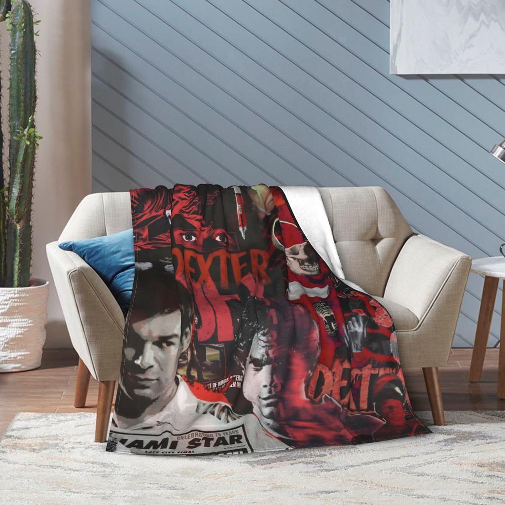 Dexter Morgan Blut Lügt Nie Gestrickte Decken Fleece TV-Serie Weiche Überwurfdecken für Draußen Reisen Steppdecke Atmungsaktiv