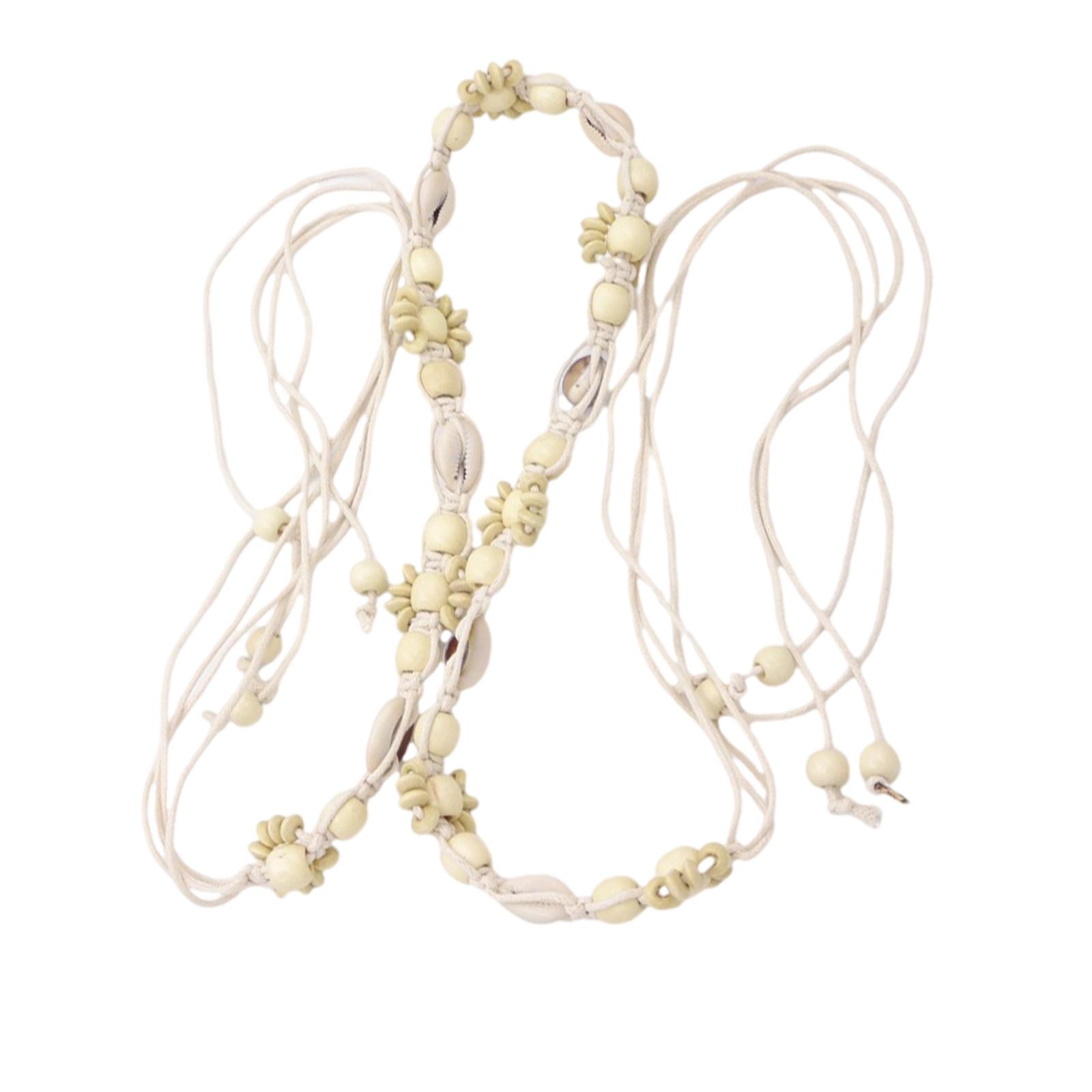 

Богемная веревка на талию Ручной работы Веревочный пояс из ракушек и деревянных бусин для тематического мероприятия и музыкального фестиваля Женское украшение для талии бежевый