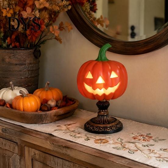 Resin Lamp for Bedroom Stained Glass Halloween Pumpkin Table Lamp, USB Powered Night Light with Dark Academia Desk Decor Warm Glow, Gothic Desktop