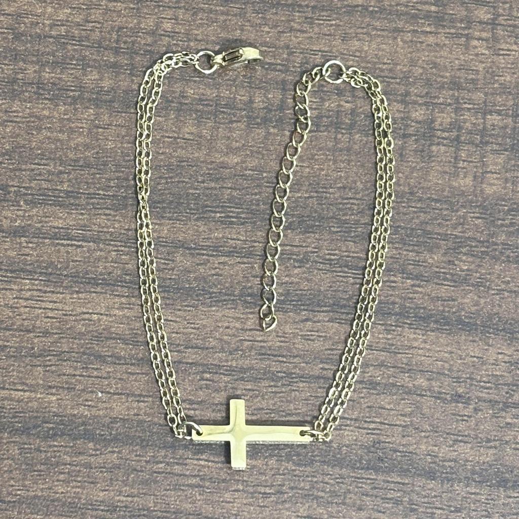 18K Gold Stainless Steel Double Layer Cross Bracelet, Non-Fading