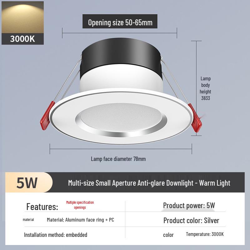 2-Inch Recessed Spotlight: Small Downlight for Ceiling In Living Room, Bullseye Hole Design, Opening Size 55.5cm X 606.5cm