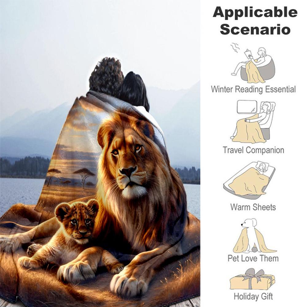 1pc Lion Cubs Flannel Blanket, Comfortable and Warm Blanket, for Camping Sofa Bed and Couch Office040