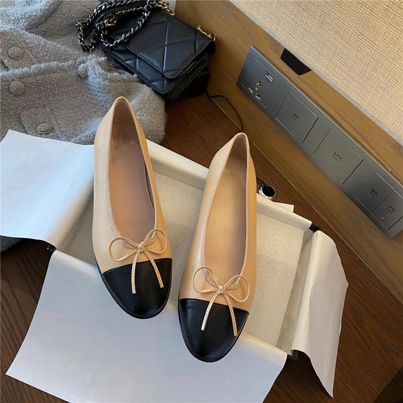 Women's Ballet Flat Shoes 2026 Spring New Round Toe French Elegance High-quality Leather Shoes Bow Comfortable Casual Shoes