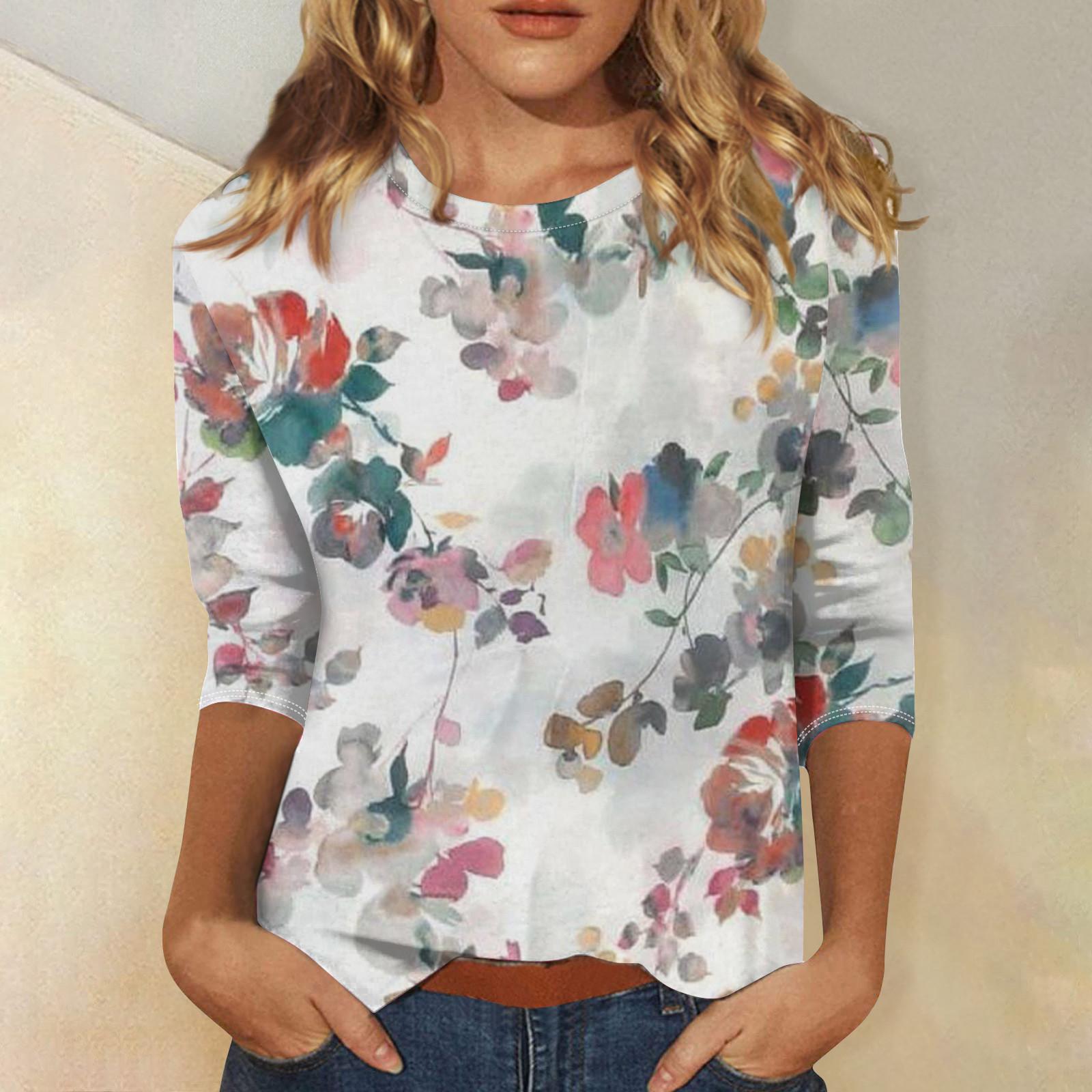 

Рубашки с рукавом 3/4 для женщин, милые топы, футболки с рисунком, блузки, повседневные базовые топы больших размеров, пуловеры XXXXL