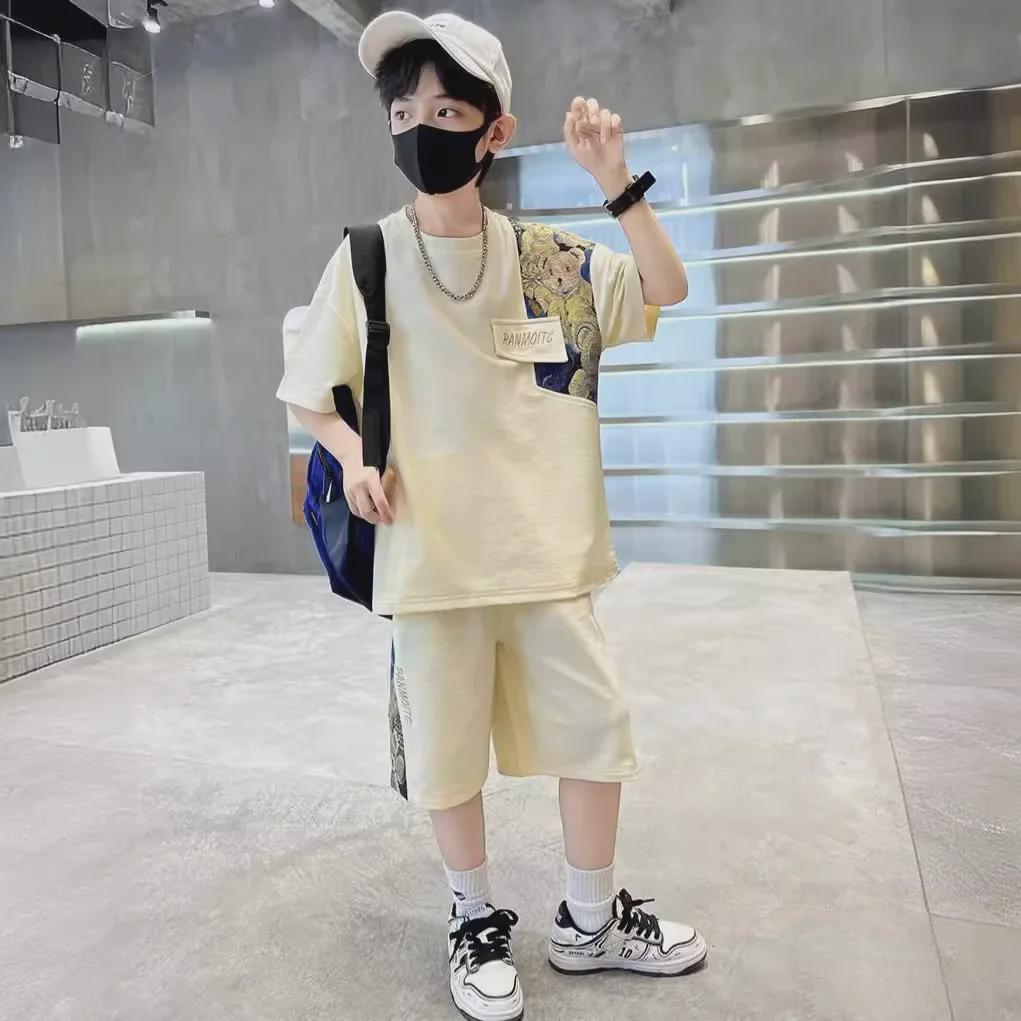 2024 Boys' Cartoon Summer Streetwear Two-Piece Suit - Cool, Trendy Clothing for Medium and Large Children