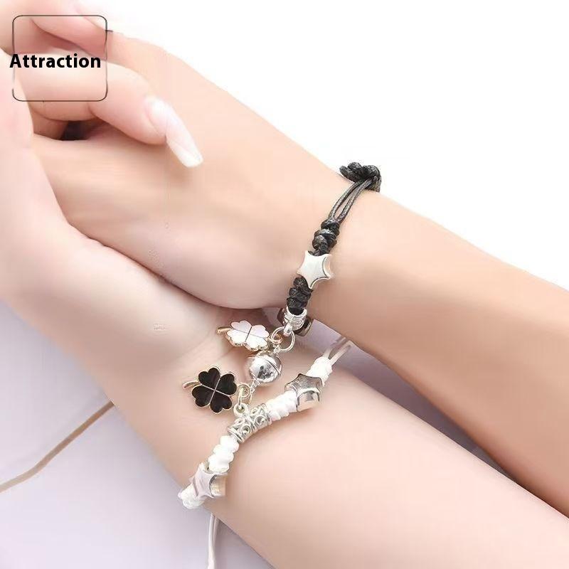 2 Stück Magnetische Anziehung Perlen Paar Armband Für Frauen Männer Charm Vierblättriges Kleeblatt Katze Herz Schlüssel Schloss Armband Schmuck