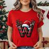 Christmas Alphabet Printed T-Shirt for Women Unisex Fashion Trendy Funny Casual Tops Santa Hat, Reindeer Graphic Tshirt T Shirt