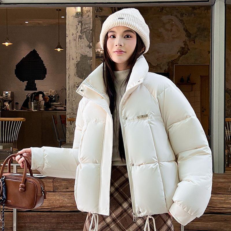 Winter Verdickte Warme Kurze Pufferjacke Stehkragen Baumwollmantel Lässiges Outfit
