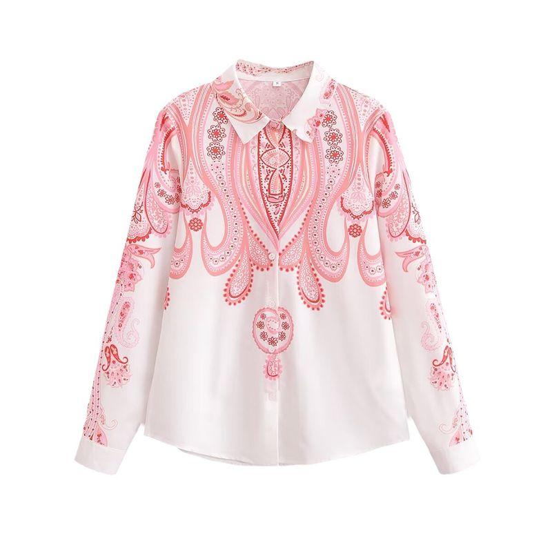 

Kaslead New Arrival Women s Fashion Style Loose All-Matching Casual Simplicity Retro Red Printed Long Sleeves Shirt Flower color L