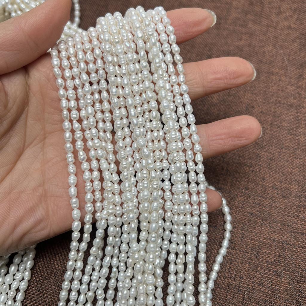 1String, White Natural Shell Mother of Pearl Beads, Handmade Rice Beads, 4-5mm, for DIY Jewelry Making, 36cm, Poor Quality But Cheap