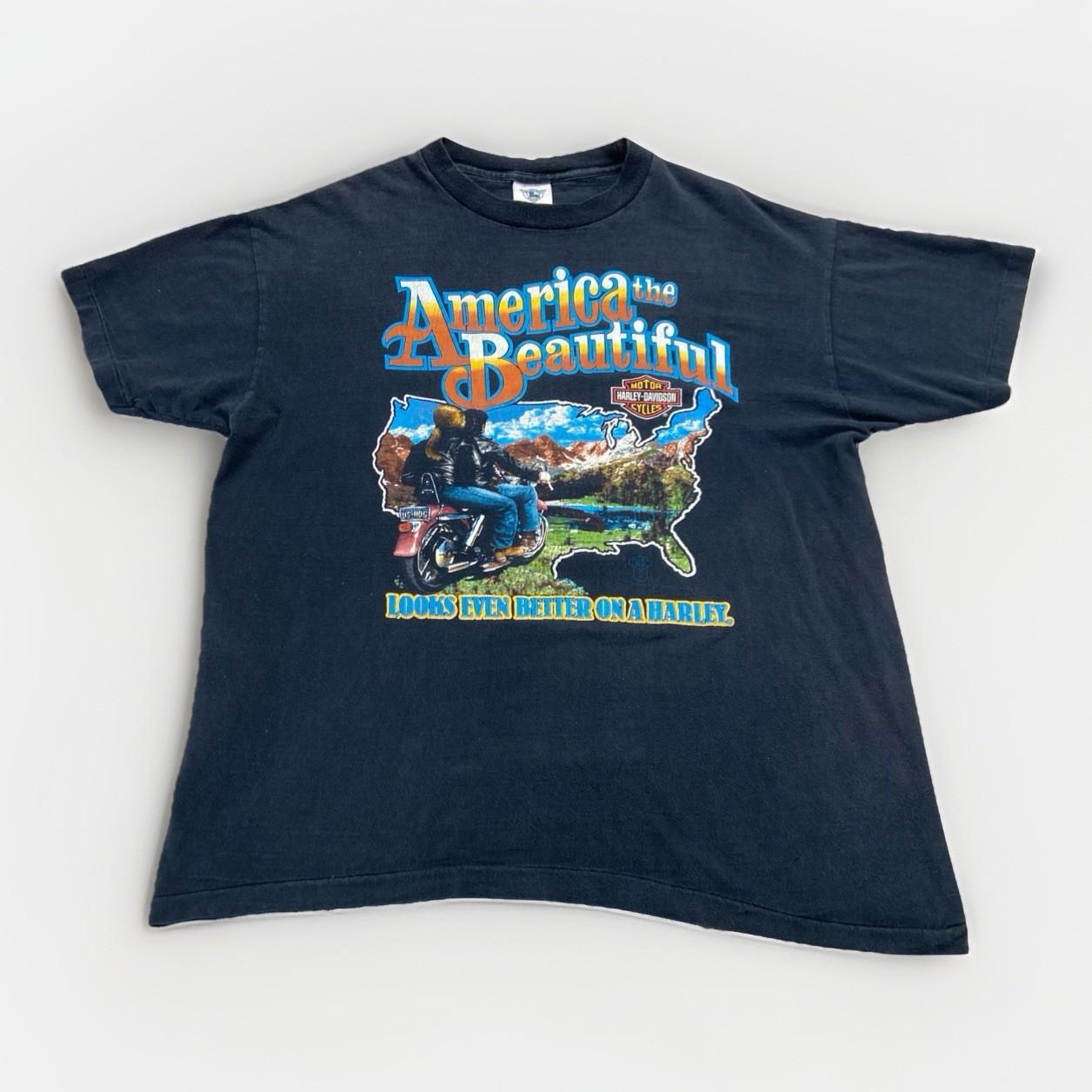 Vintage Harley Davidson Shirt Mens L America the Beautiful 90s Holoubek S