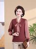 Chic Spring V-Neck Bow Pullover for Mature Women, Lightweight Knit Top for Spring & Autumn
