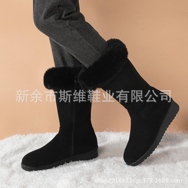 Winter Versatile Snow Boots Women's Shoes Velvet Thickened Medium Tube Martin Boots Non-slip Warm Side Zipper Cotton