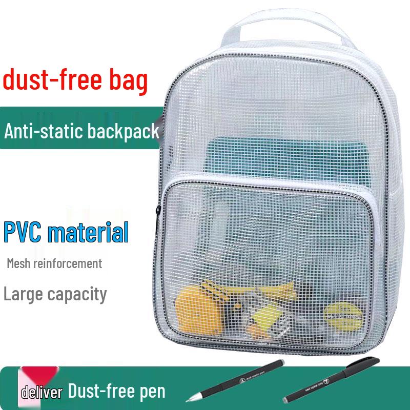 Transparent Anti-Static PVC Tool Bag - Dust-Free Cleanroom Crossbody/Shoulder Bag with Grid Storage