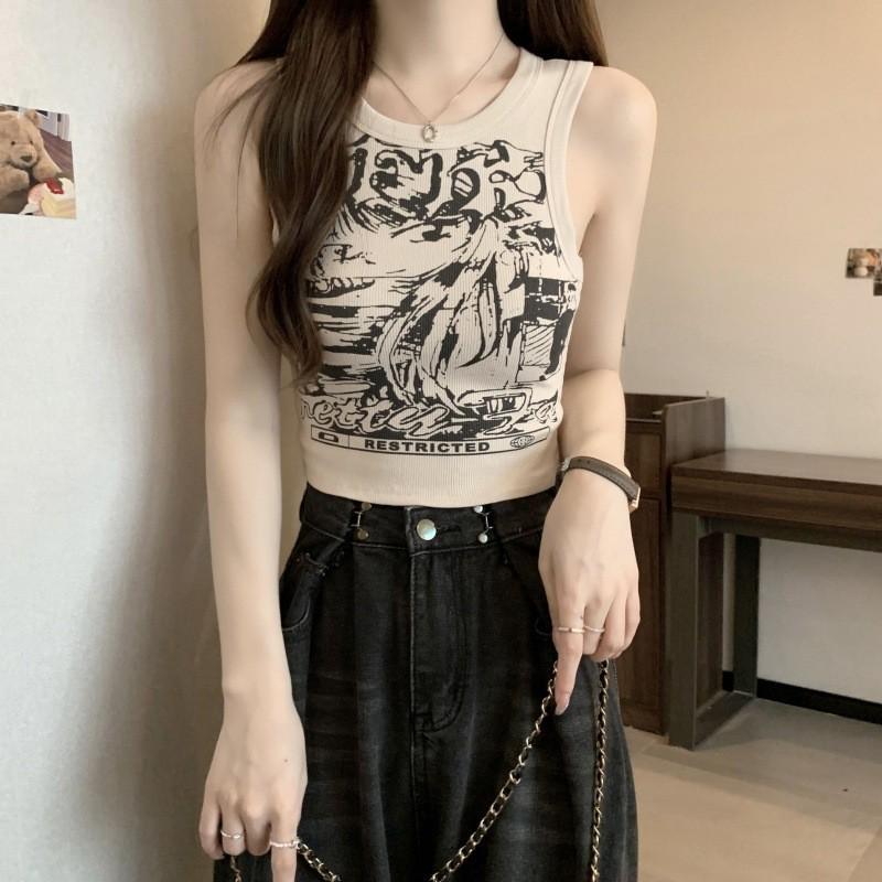 Amerikanisches scharfes Mädchen Rosa geripptes ärmelloses Tanktop - Sommer schlankmachendes Design mit breiten Trägern