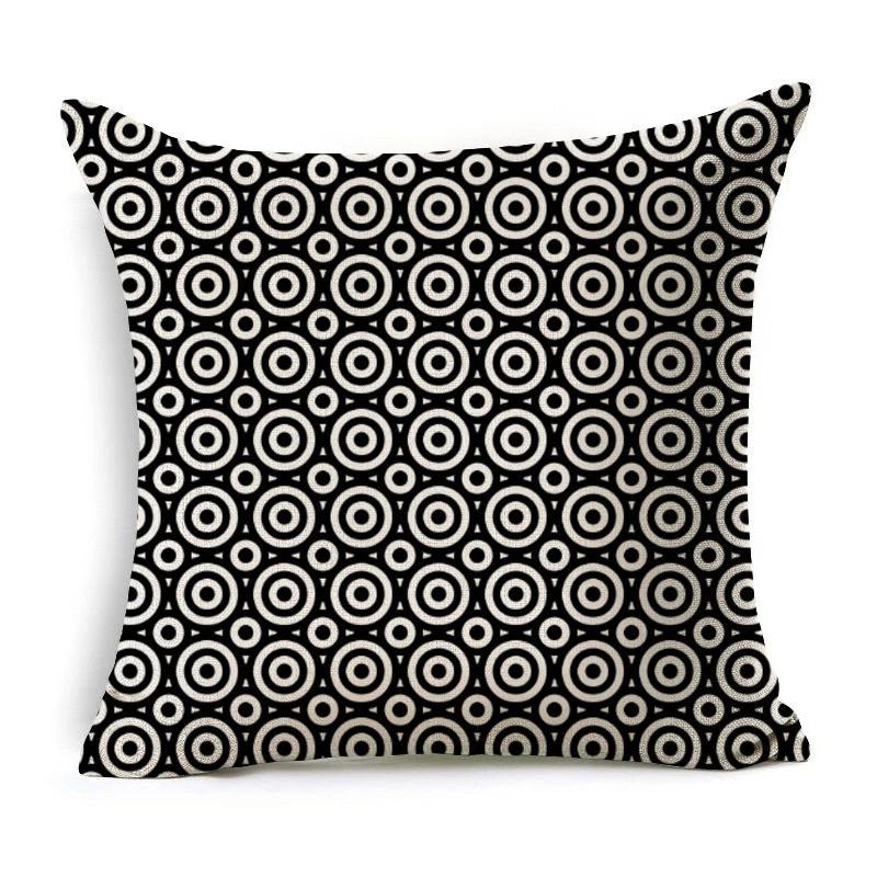 Black and White Geometric Pattern Fabric Linen Cotton Throw Pillow Waterproof Oilcloth Car Sofa Bed Decorative Pillowcase