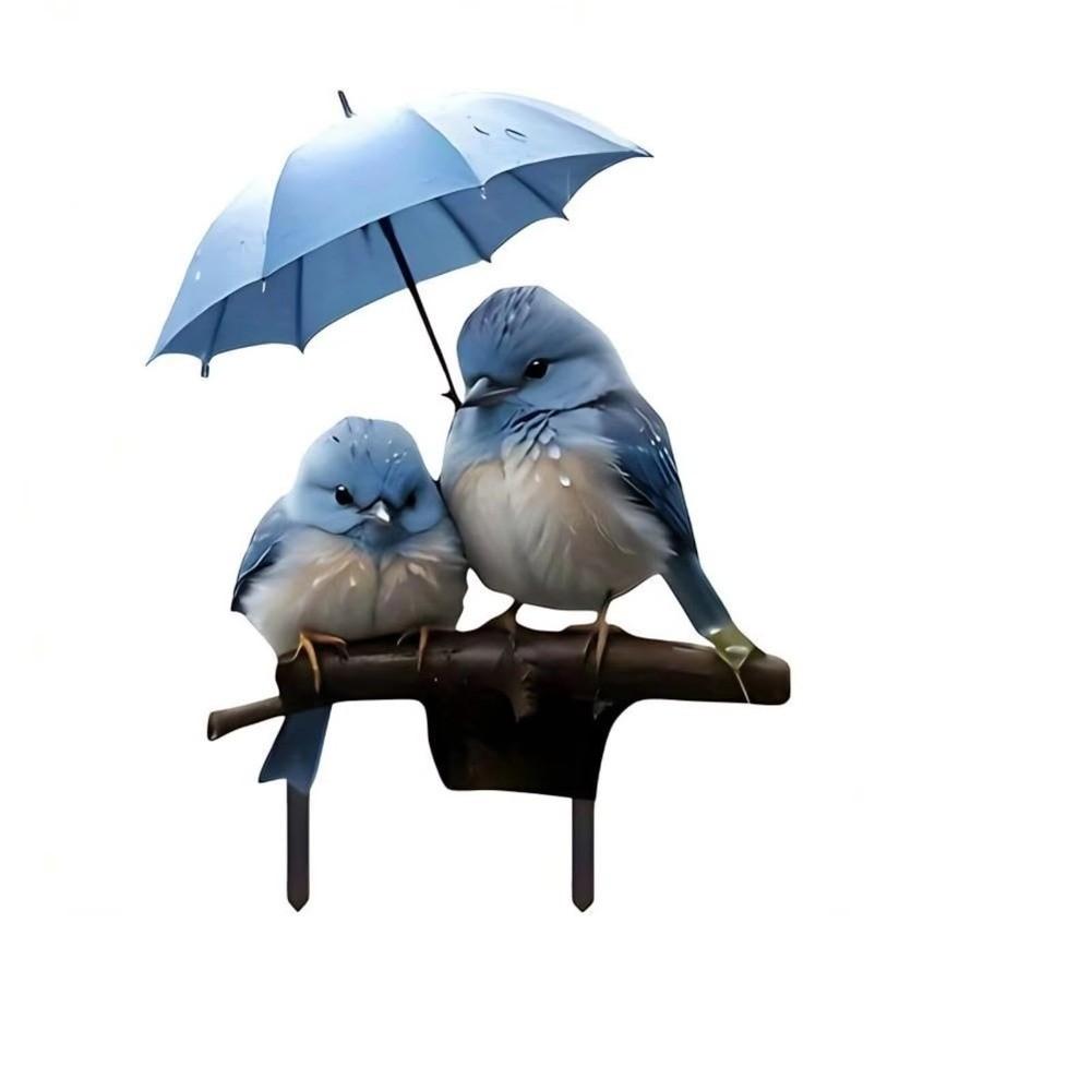 2D Flat Design Blue Bird Garden Figurine Umbrella Decor Acrylic Yard Ornament Garden Stake