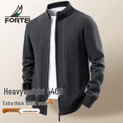 Men's 100% Merino Wool Stand-Collar Cardigan Sweater