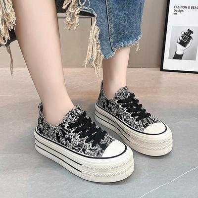 Thick Sole Canvas Outdoor Walking Women Vulcanize Shoes Fashion Heighten Flatform Shoe Breathable Fitness Ladies Sneakers 2024