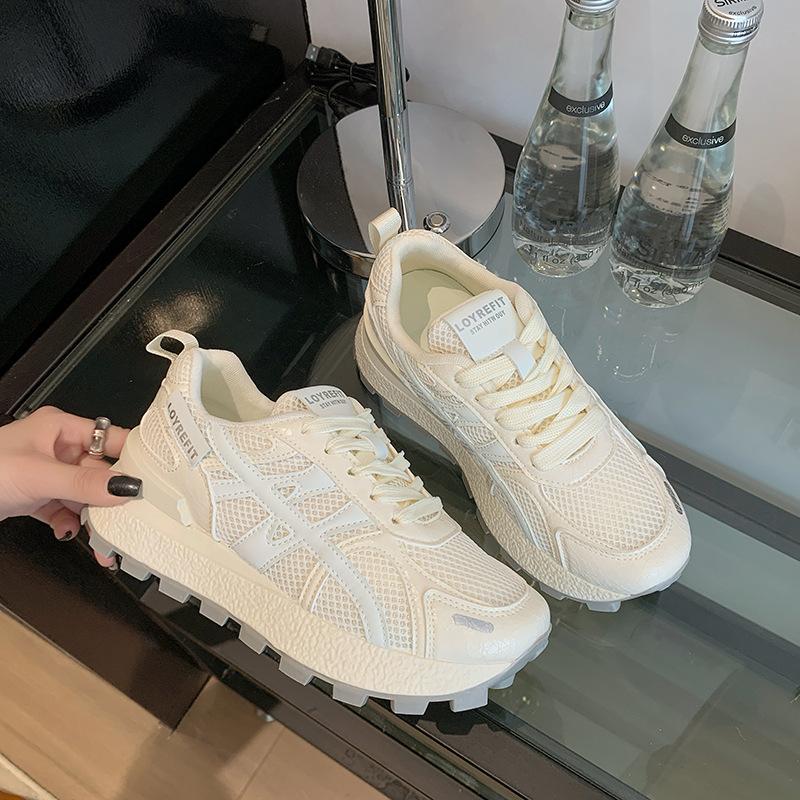 Thick-soled dad shoes women's summer mesh breathable inner height-increasing white shoes