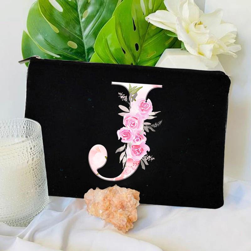 Damen Tasche Make-up Tasche Brautjungfer Make-up Taschen Blumen Alphabet Druck Leinen Reißverschluss Tasche Reise Organizer Etui Mujer Bolsas Kosmetik