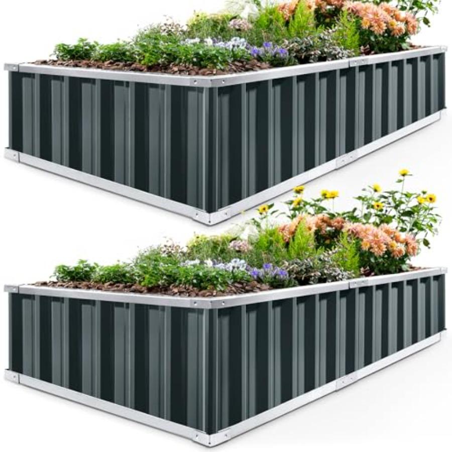

Raised Garden Bed 68 x 36 x 12 2 Packs Dark Grey Galvanized Steel Outdoor Planter Kit for Vegetables Flowers Fruits Herbs United States