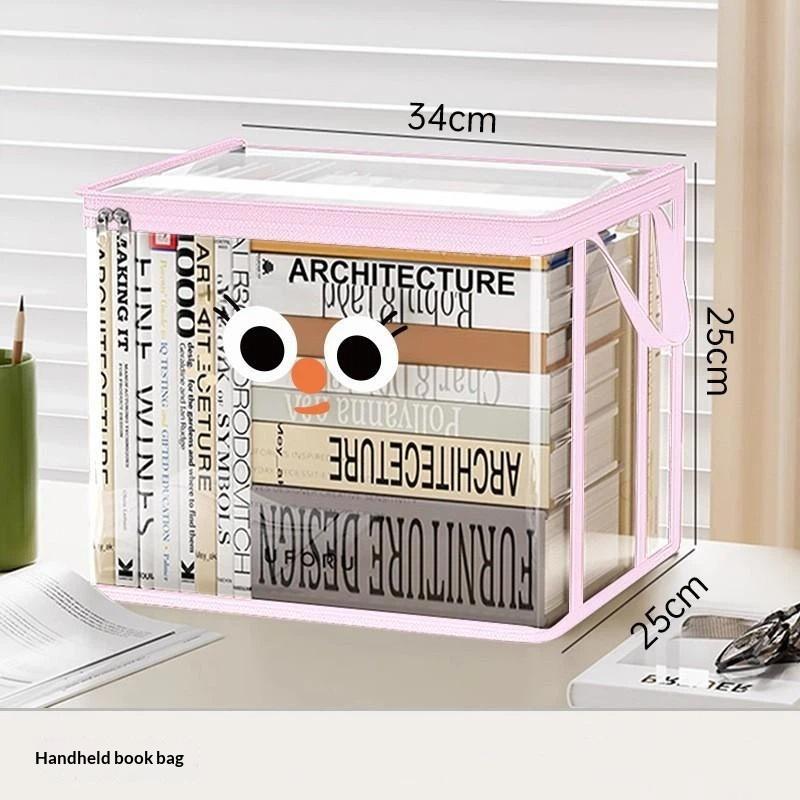 Foldable Book Box Student Dormitory Classroom Book Organizer Transparent Waterproof Book Organizing Storage Box Pouch