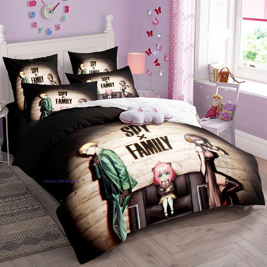Anime Spy X Family Bedding Set Kawaii Loid Forger Anya Duvet Cover with Pillowcases Girls Boy Kid Set Quilt Cover Set