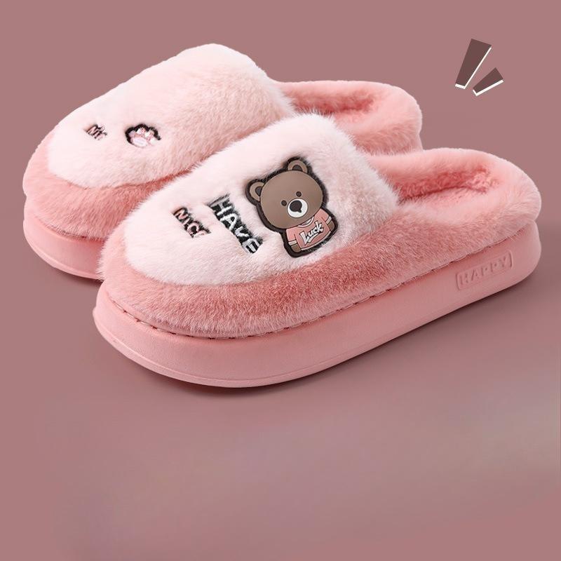 New Style Slippers Bag and Indoor Home Thick-soled Warm and Cute Plush Cotton Shoes for Women
