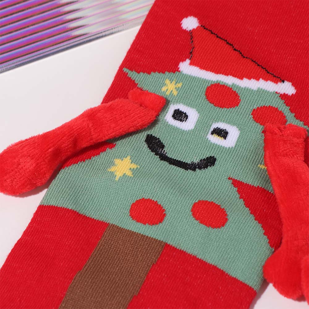 2Pairs Magnetic Christmas Socks Tree Cotton Mid-calf Sock Fashion Hand in Hand Socks  Couples