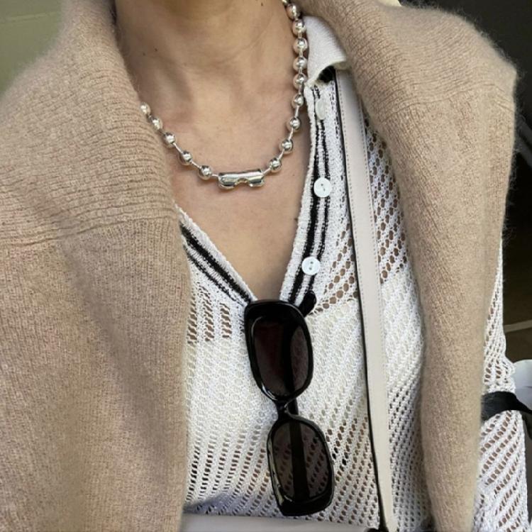 Niche Collarbone Chain Temperament Simple Cold Wind 7.5mm Ball Bead Necklace
