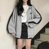 Women Hoodie Coat Spring Loose Zipper Cardigan Long Sleeves Soft Keep Warm Contrast Color Hooded Casual Outerwear