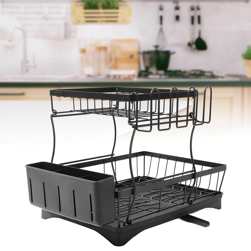 Dish Drying Rack Multipurpose Large Capacity Strong Load Bearing 2 Tier Dish Rack with Drainboard fo