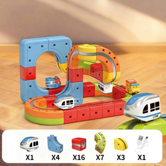 1 Set Manyetik Raylı Tren Oyuncak Seti Çocuklar Kendin Yap Ray İnşaatı Yerçekimine Meydan Okuyan Elektrikli Tren Oyuncak Yeni Başlayanlar İçin Raylı Araba Eğitici STEM Öğrenme Oyuncak