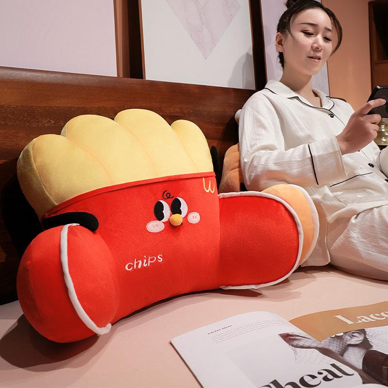 Cartoon Burger Fries Waist Rest Girls Bedside Cushion Waist Protection Soft Bag Dormitory Bed Playing Mobile Phone Reading Pillow Cushion