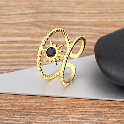 

Nidin European and American Fashion Simple Personality Women s Gold Plated Opening Sunflower Hollow Wavy Ring Adjustable Gift чорний