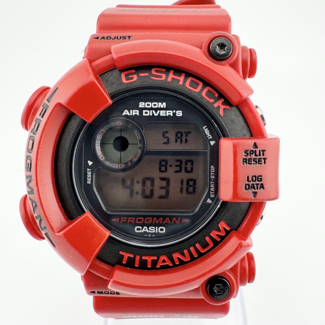

[USED] Rare, good condition Casio G-Shock Frogman special edition watch with red LCD display and red frog logo.