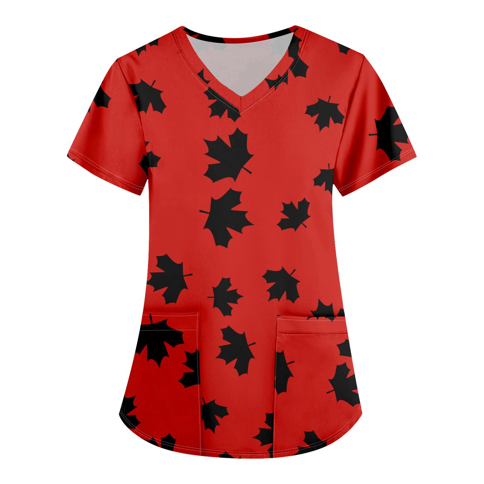 Women s Short Sleeve V-neck Tops Working Pocket Blouse L